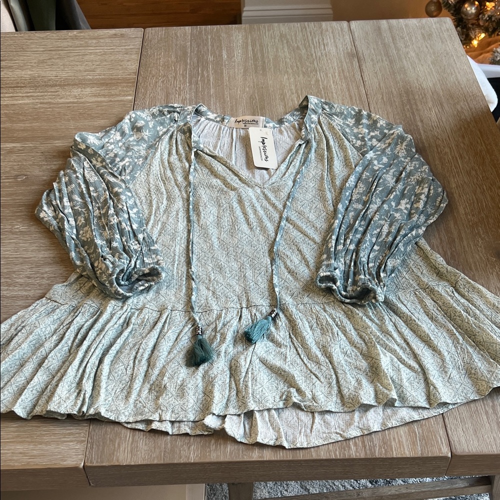 Impressions Teal Patterned Blouse